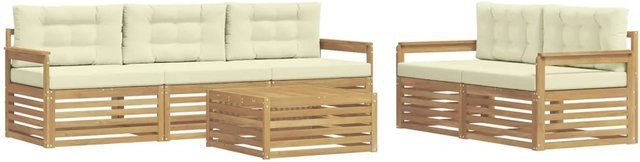 vidaXL Outdoor-Sofagarnitur aus Akazienholz mit Polstern in Weiß und Beige, 6-teiliges Set mit Tisch und Sitzkissen - Bild 1