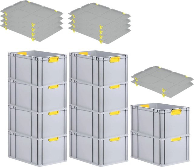 PROREGAL Spar Set 10x Eurobox Nextgen Color mit Auflagedeckel und Schiebeschnappverschlüssen, Farbe: Gelb, H x B x T: 32 x 40 x 60 cm - Bild 1
