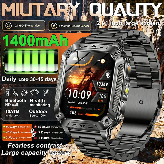 LIGE Smartwatch, Edelstahl, Blau, Herren - Bild 1