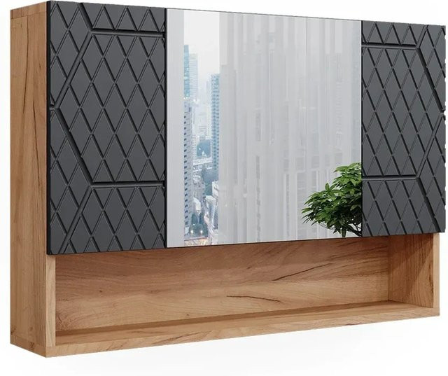 Vicco Badspiegelschrank Irma Eiche Anthrazit mit Goldakzenten B/T/H: 80 x 55 x 55 cm - Bild 2