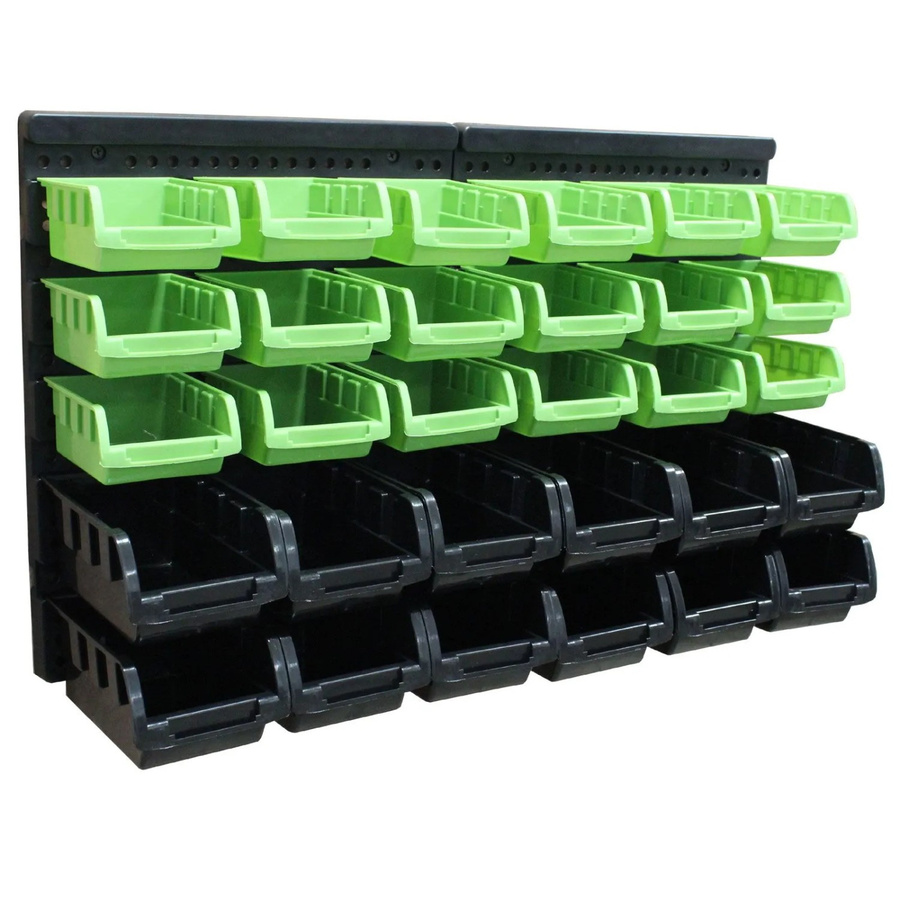 TRUTZHOLM 32 Teile Stapelboxen Set mit Wandregal zum Beschriften in Schwarz und Grün - Bild 2