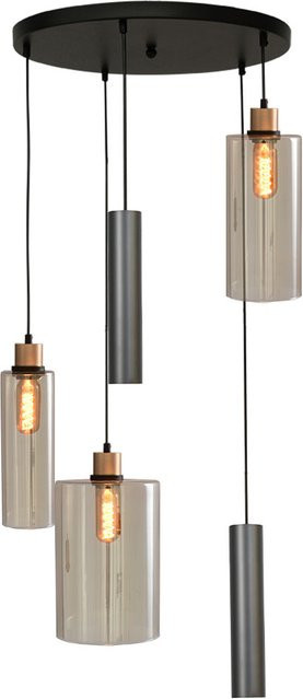 Masterlight Ortona 3/2 Pendelleuchte 5-flammig rund aus Glas in Schwarz matt und Gold matt - Bild 1