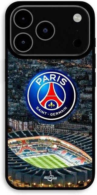 MANIACASE iPhone 17 Pro Hülle PSG-Logo Stadion Nacht Eiffelturm Schwarz - Bild 1