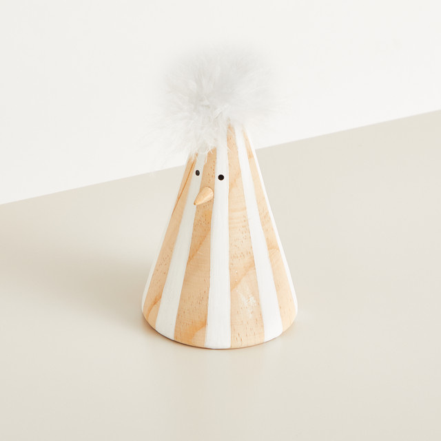 Großes Deko-Holzhuhn von BLUME2000 in Weiß und Braun gestreift - Bild 1