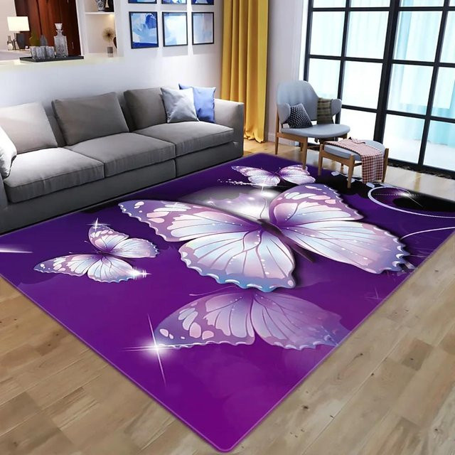 Karpetti Spielteppich mit Schmetterlingsmuster in Lila, Waschbarer 3D-Druck Teppich für Kinderzimmer, Wohnzimmer oder Schlafzimmer, B/T: 60 x 40 cm - Bild 1