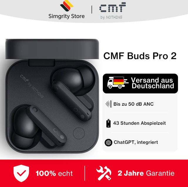 CMF Buds Pro 2 In-Ear Bluetooth Kopfhörer mit Hybrid Active Noise Cancellation, 50 dB ANC, 6 HD Mikrofone und IP55 Schutz, Grau - Bild 1