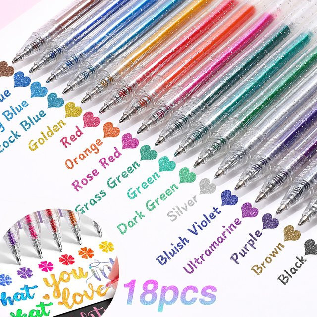 Glitzernde Gelstifte Set mit 18 Farben in Multicolour, metallische Glitzerstifte zum Malen und Gestalten für Erwachsene - Bild 1