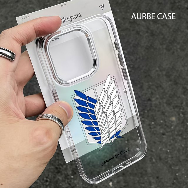 Aurbe Handyhülle mit Attack On Titan Anime Logo für iPhone 17 16 15 14 13 12 Pro Max 16E, Transparent mit silbernem Linsenrahmen - Bild 1