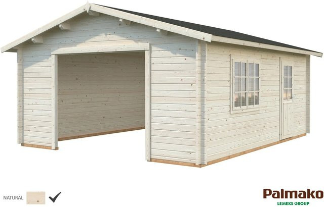 Palmako Holzgarage Roger in Grau mit Schleppdach, Doppelfenstern und Nebeneingangstür, B/T: 450 x 550 cm - Bild 1