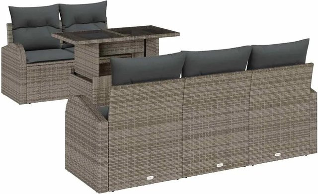 vidaXL Garten-Sofa-Set 6-teilig aus Poly-Rattan mit Kissen in Grau - Bild 1
