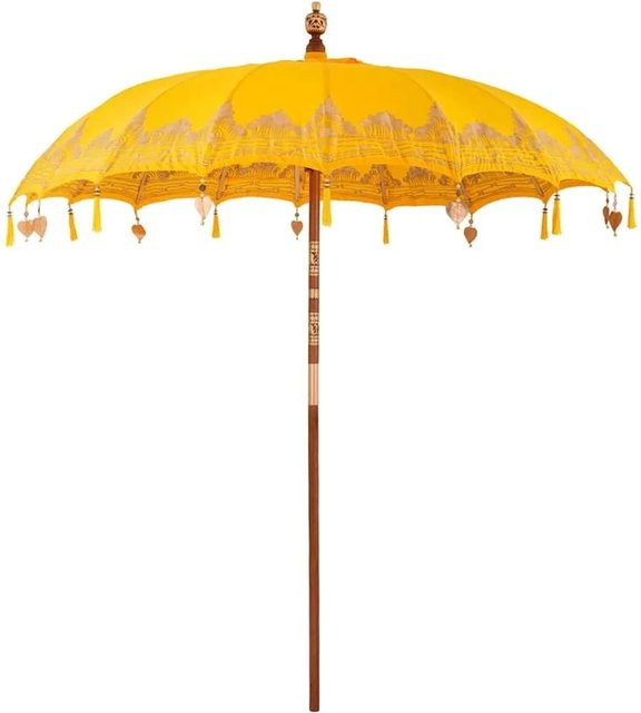 vidaXL Balinesischer Sonnenschirm Gelb aus Baumwolle und Bambus, B/T/H: 215 x 215 x 260 cm - Bild 1