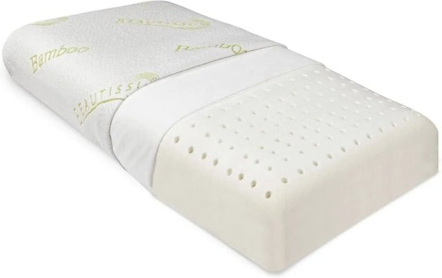 Beautissu BeauErgo BN Nackenstützkissen mit Memory Foam und Bambus, B/T/H: 65 x 40 x 14 cm, Beige/Weiß - Bild 1