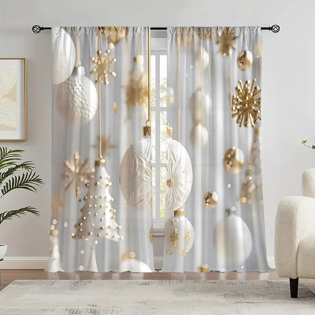 2er Set Weihnachtsvorhänge mit festlichem Kugendesign aus weichem Samtstoff in Grau, Breite: 150 cm, Höhe: 166 cm - Bild 1