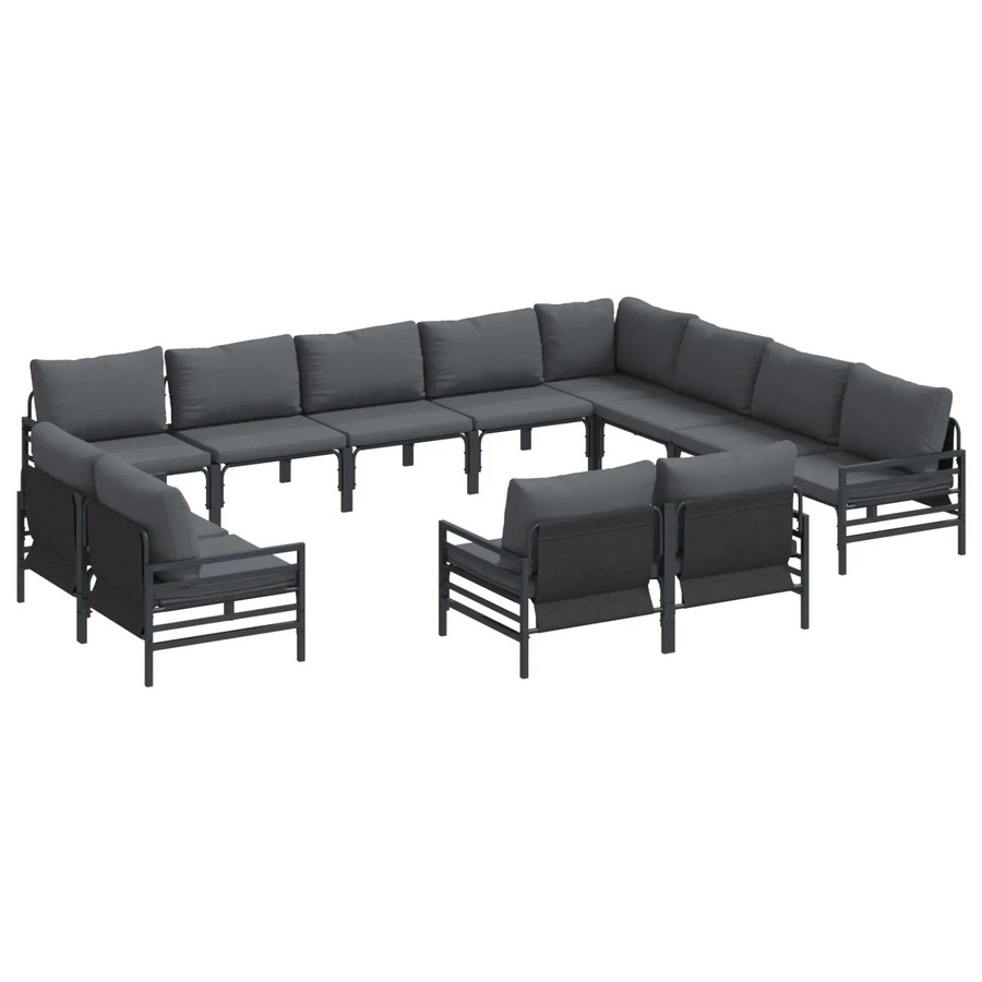 vidaXL Garten-Sofa-Set 12-teilig in Anthrazit aus pulverbeschichtetem Stahl mit UV-beständigen Polstern - Bild 2