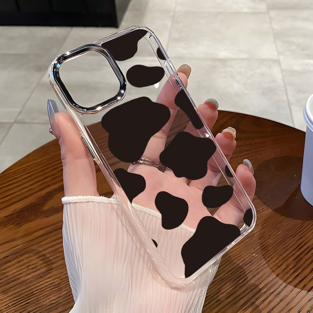 Silikon Handyhülle mit Retro Kuh Muster und silbernem Objektivrahmen für iPhone 11 bis iPhone 17 Pro Max in Multicolour - Bild 1