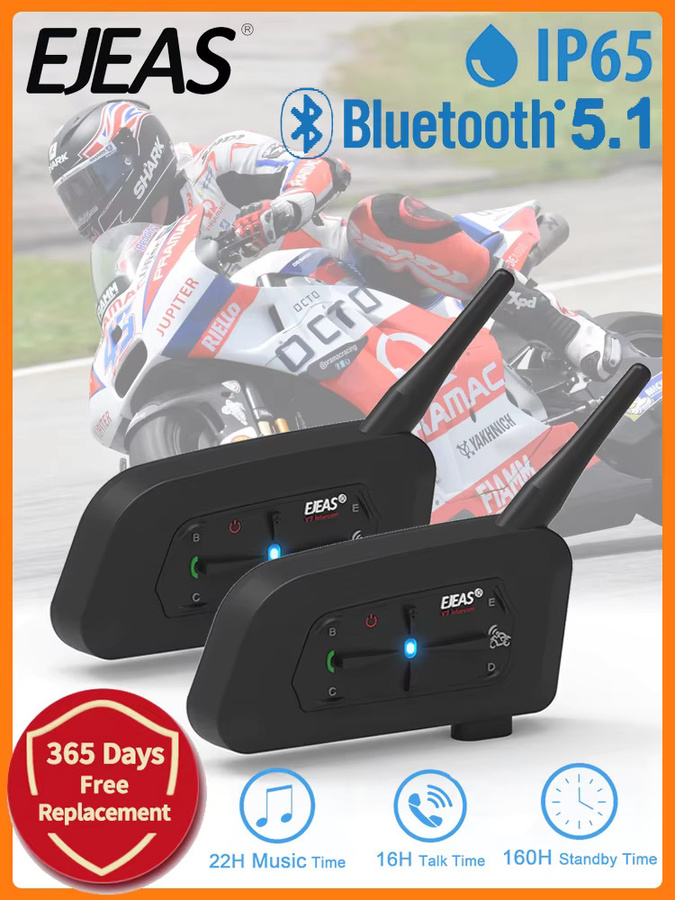 EJEAS V7 Motorradhelm Bluetooth-Intercom Headset mit Bluetooth 5.1 für 7 Fahrer, 700 m Reichweite, Schwarz, IP65 wasserdicht - Bild 6