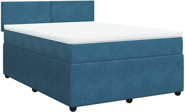 vidaXL Boxspringbett mit Matratze in Blau, Hybridbett aus Samt und Kiefer mit Taschenfederkern, B/T: 160 x 200 cm - Bild 1