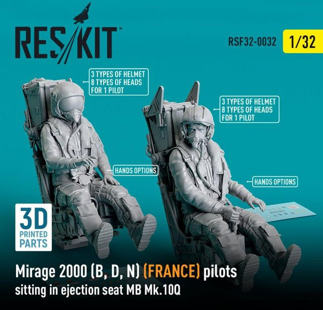 ResKit Models Mirage 2000 Pilots sitting in ejection seat MB Mk.10Q, 2-teiliges Set, Maßstab 1:32 - Bild 1
