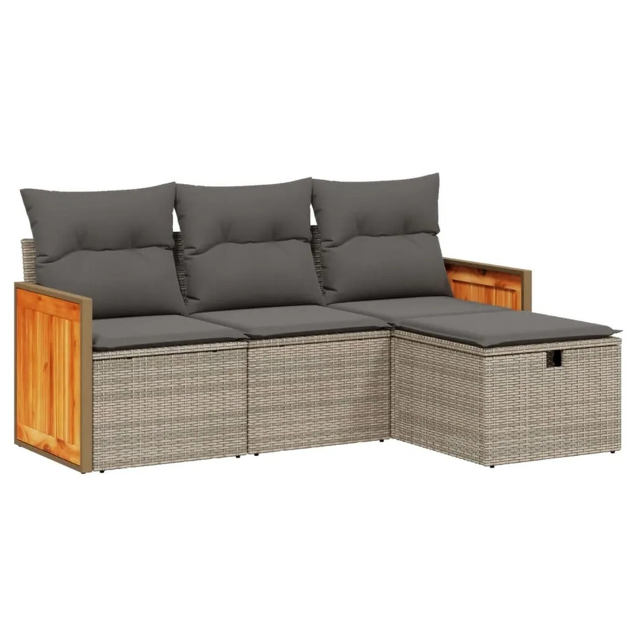vidaXL 4-tlg. Garten-Sofagarnitur in L-Form mit Kissen, Grau, Poly Rattan und Metallrahmen - Bild 2