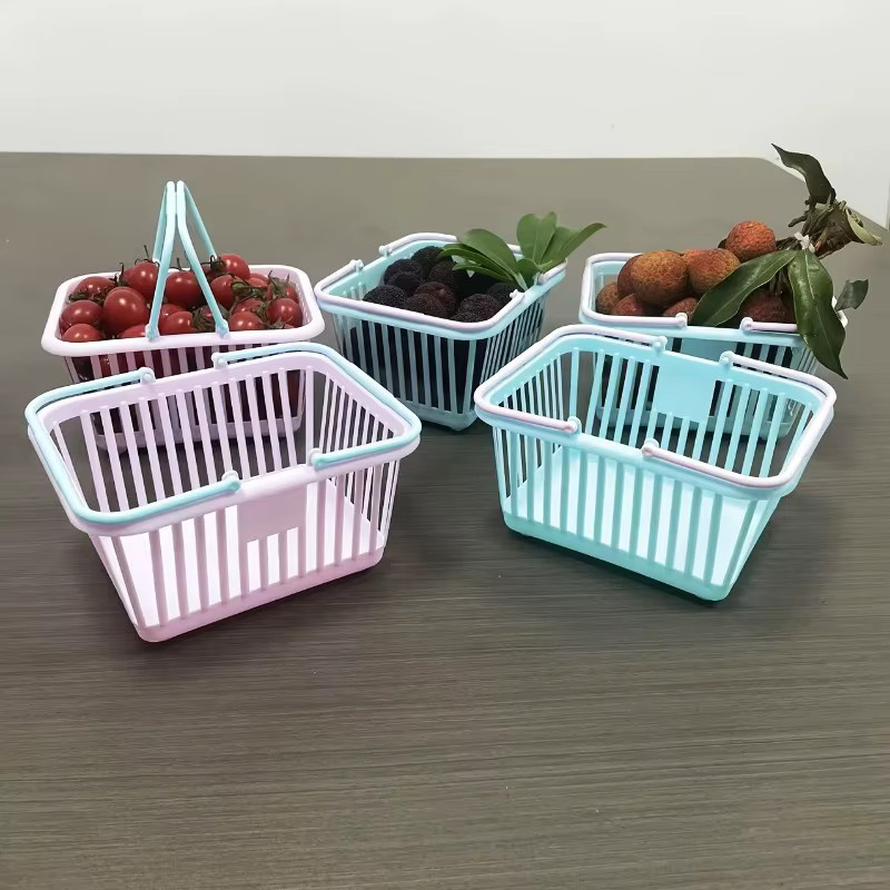 PGY 5er Set Mini Aufbewahrungskörbe mit Griff in Macaron-Farben aus Kunststoff für Kosmetik, Schreibwaren und Badezimmer, Mehrfarbig - Bild 2
