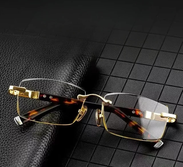MDOD Lesebrille, randlos, Metall, rechteckig, Herren, gold - Bild 1