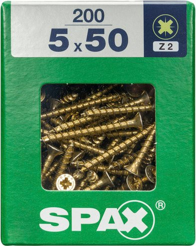 Spax Universalschraube aus Stahl in Gold, PZ2, 200 Stück, Durchmesser: 5 mm, Länge: 50 mm - Bild 1