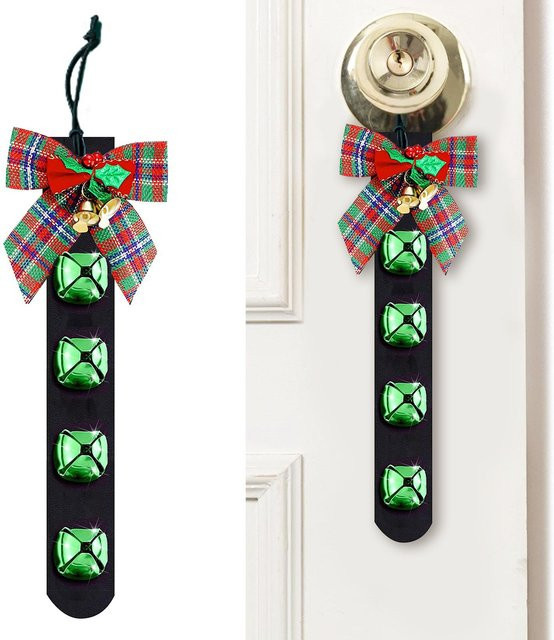Tooarts Weihnachtsglocke aus Leder und Eisen in Schwarz, Türdekor H: 25 cm, B: 3 cm - Bild 1