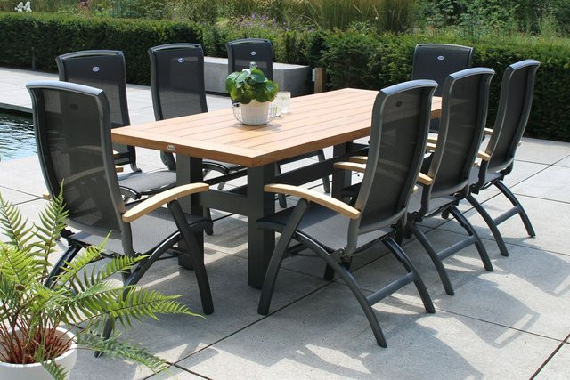 Hartman Garten-Essgruppe Yasmani/Da Vinci in Anthrazit aus Aluminium und Teakholz mit 8 Klappstühlen, B/T: 240 x 100 cm - Bild 1
