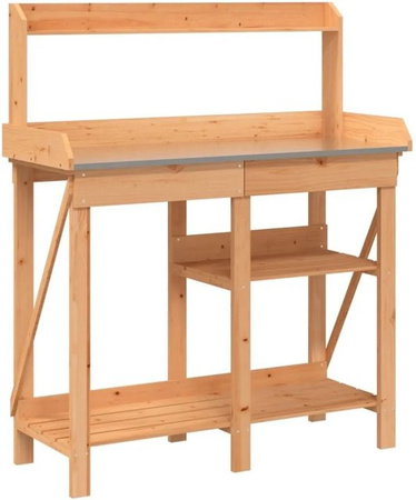 vidaXL Pflanztisch aus Tannenmassivholz mit Ablagen in Braun, B/T/H: 125 x 45 x 110 cm