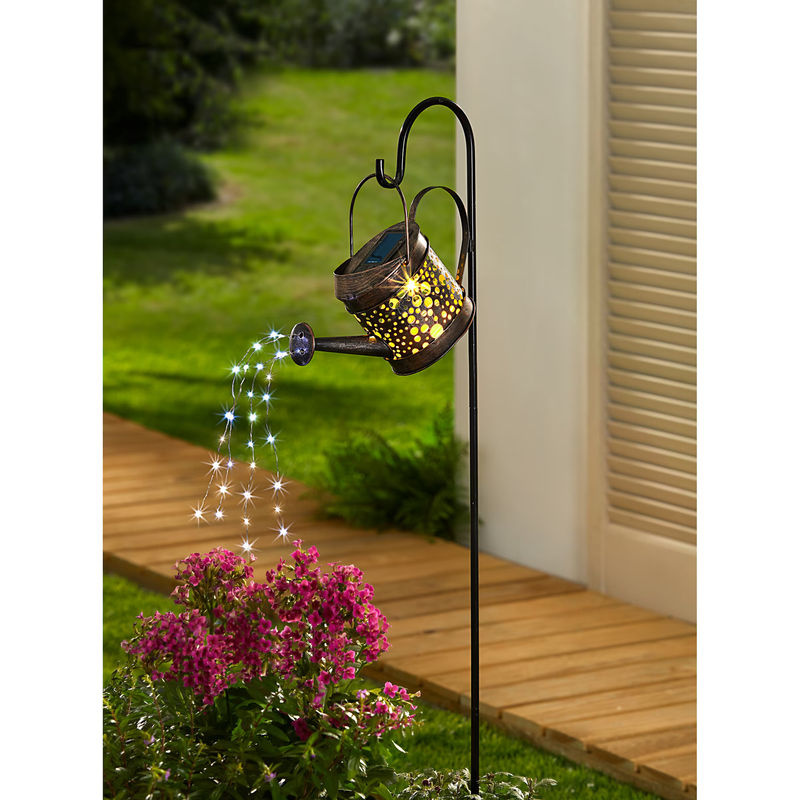 Viva Domo Solar-Gartenstecker Gießkanne aus Metall in Schwarz mit warmweißem LED-Licht - Bild 2