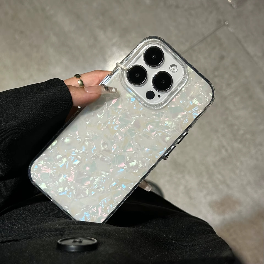 RPKKS Glitzer-Muschelschalen iPhone Hülle mit Marmor-Design und Stoßschutz für iPhone 17, 16, 15, 14, 13, 12, 11 Pro Max und Plus Modelle - Bild 3
