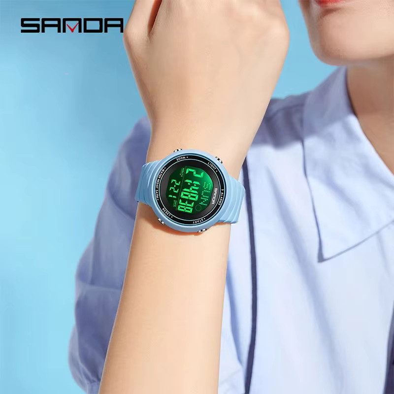 SANDA Digitale Sportuhr für Damen und Herren mit Silikonarmband in Blau, wasserdicht und leuchtend - Bild 2