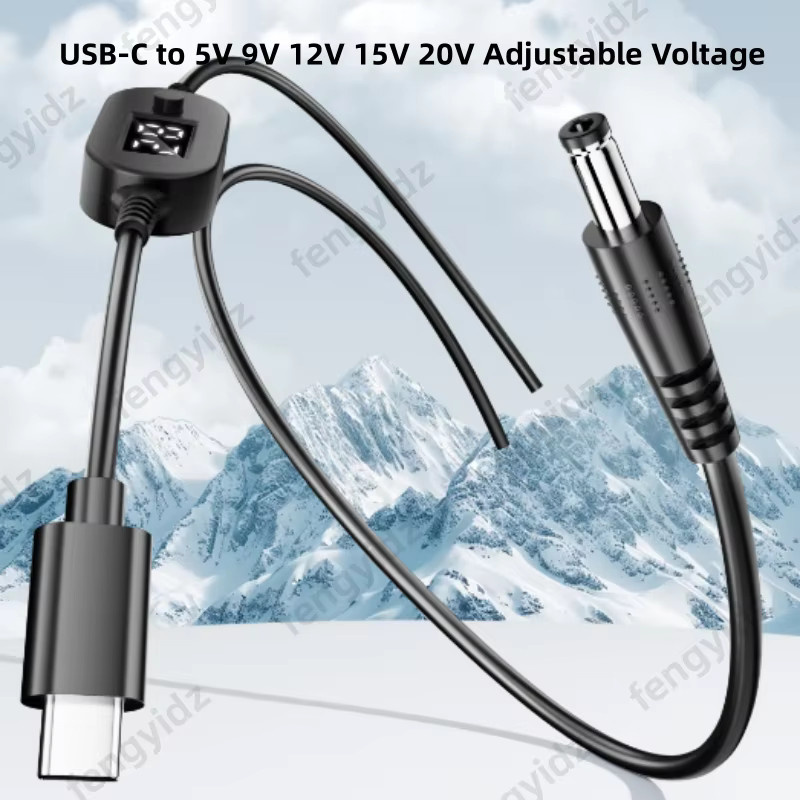 Fengyidz USB-C auf DC 5V 9V 12V 15V 20V 28V Einstellbares Spannungs-Boost-Kabel 140W Universal-Adapterkabel für Laptops Schwarz - Bild 3