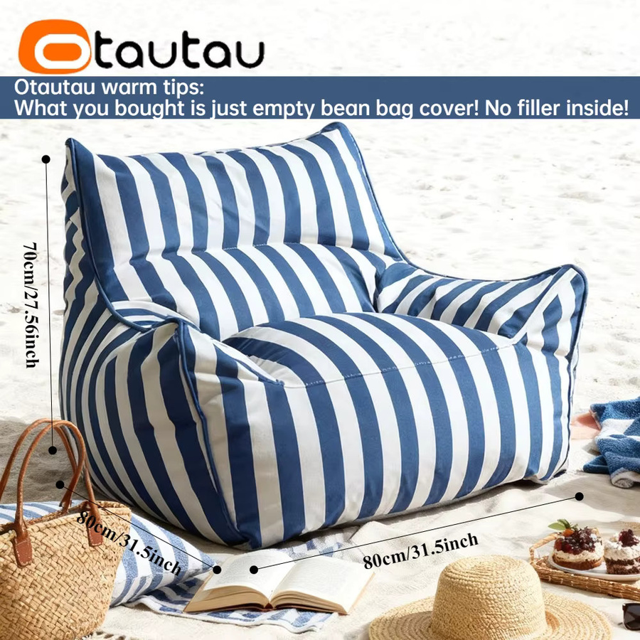 OTAUTAU Sitzsackbezug für den Außenbereich Sessel SF117, blau gestreift, maritimer Look, ohne Füllung - Bild 3