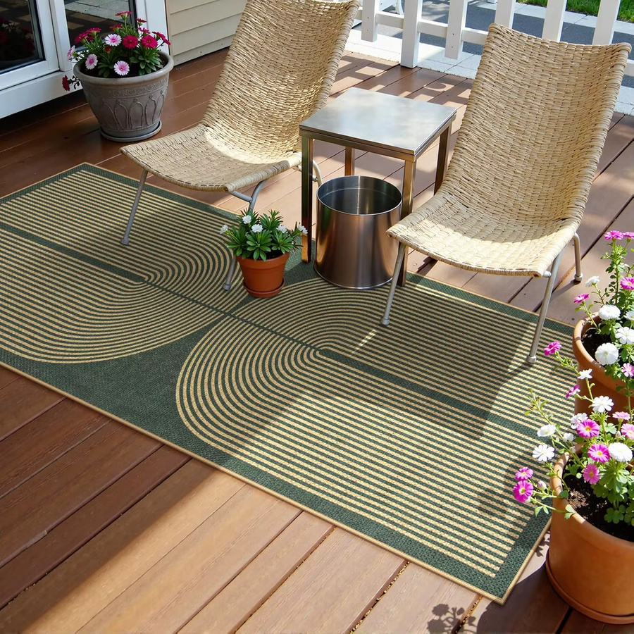 VIKAMA Retro Läufer mit Streifenmuster, waschbarer Teppich für Flur und Küche, Grün, Breite: 60 cm - Bild 3