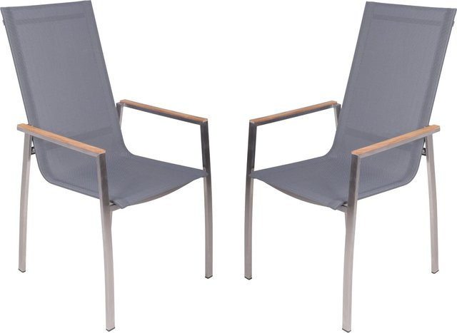 Garden Pleasure Stapelstuhl Pavia aus gebürstetem Stahl mit Armlehnen, 2er Set, Grau-Schwarz - Bild 1
