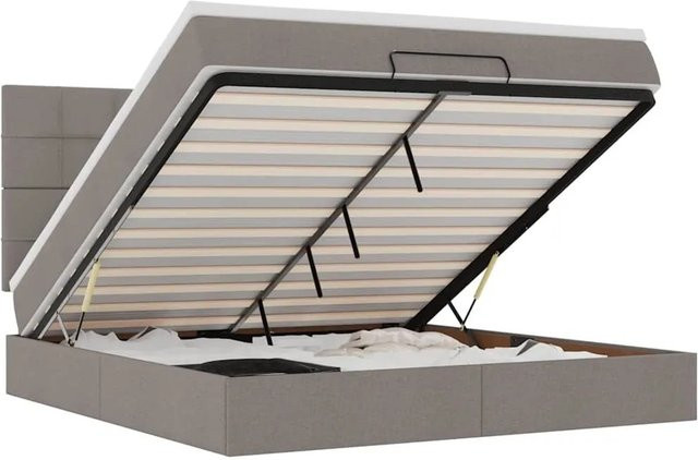 vidaXL Ottoman-Bett mit Matratze und LED-Unterbettbeleuchtung in Taupe, B/T: 180 x 200 cm - Bild 1