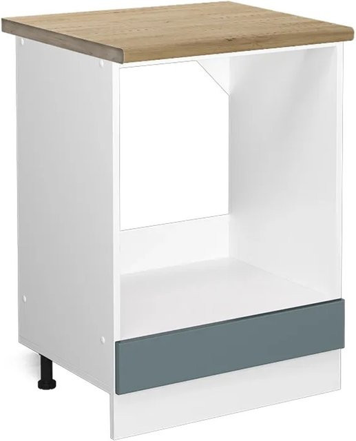 Vicco R-Line Herdbauschrank in Blau-Grau/Weiß mit Eiche-Optik, Breite: 60 cm, Höhe: 81,6 cm, Tiefe: 60 cm - Bild 1