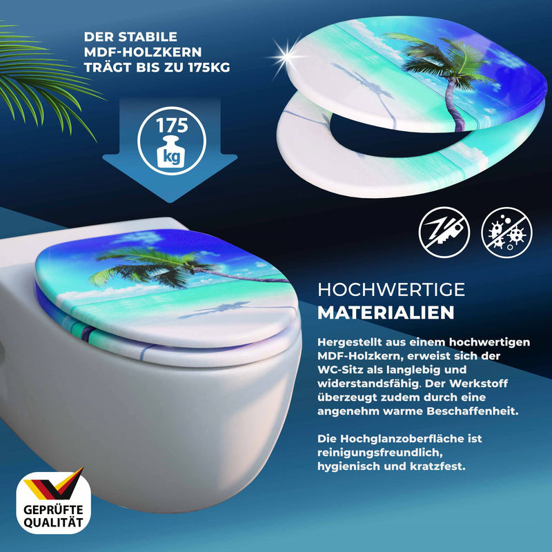 Casaria Toilettensitz Strand mit Absenkautomatik, rund, blau/mehrfarbig, Kunststoff - Bild 3