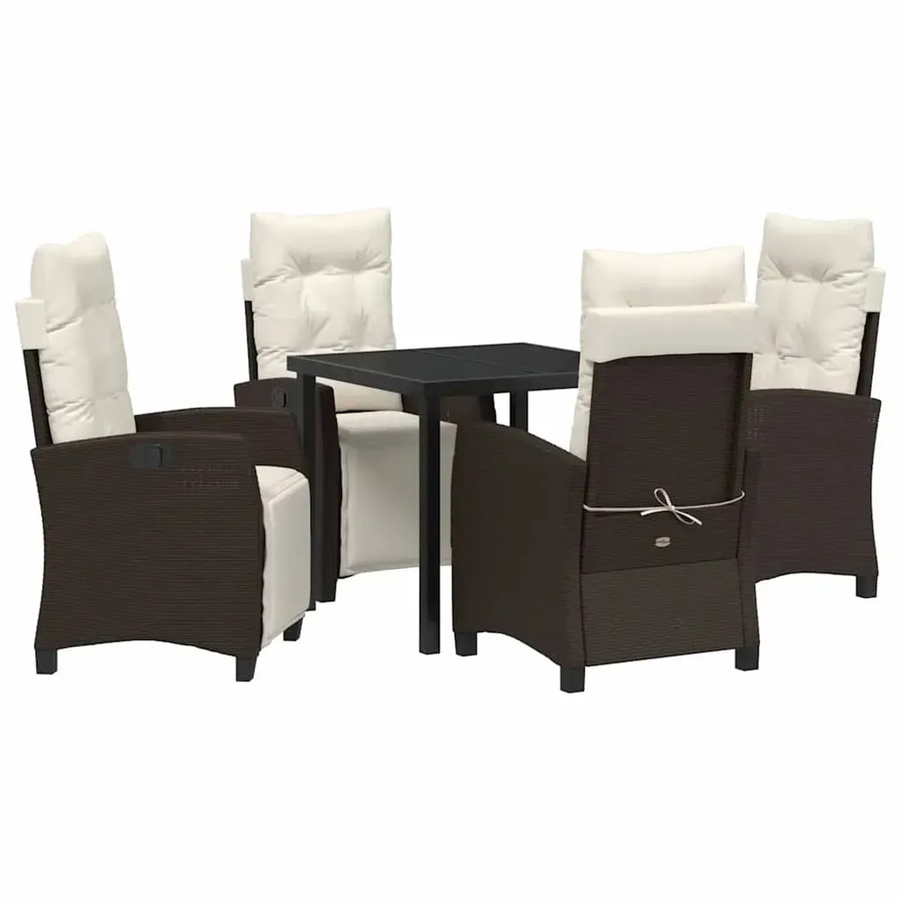 vidaXL Garten Essgruppe 5-teilig aus Poly-Rattan und Glas in Braun - Bild 2