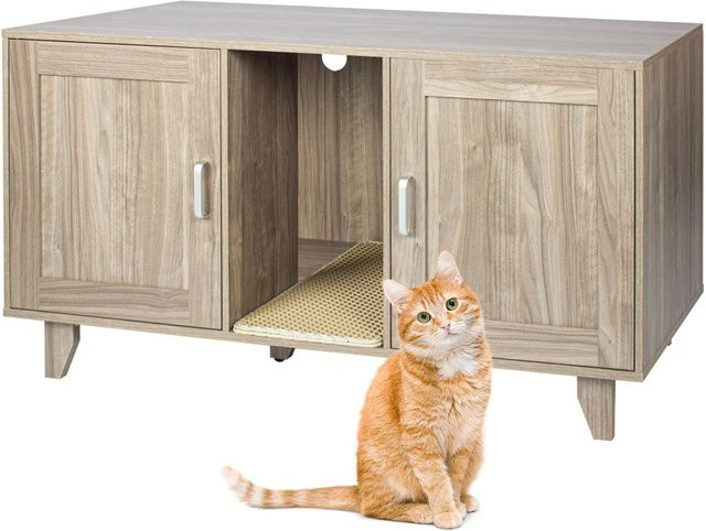 Relaxdays Katzenschrank aus MDF und Eisen in Grau mit 2 Kammern, höhenverstellbar und rutschfest, H x B x T: 65 x 120 x 52 cm - Bild 1