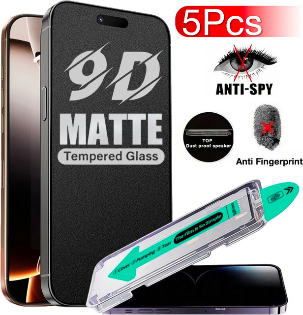 5-teiliges Set miaotiemo Matte Displayschutzfolie aus gehärtetem Glas mit Anti-Spy Funktion für iPhone 17 16e 16 15 14 13 12 11 Pro Max XS XR transparent - Bild 1
