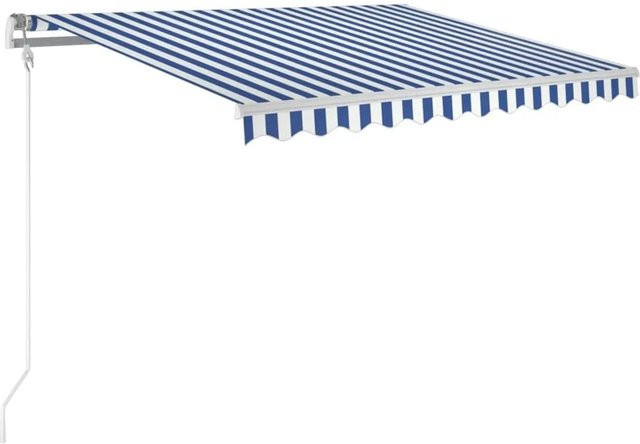 vidaXL Automatische Markise mit Fernbedienung aus Aluminium und Polyestergewebe, Blau-Weiß, B: 300 cm, H: 250 cm - Bild 1