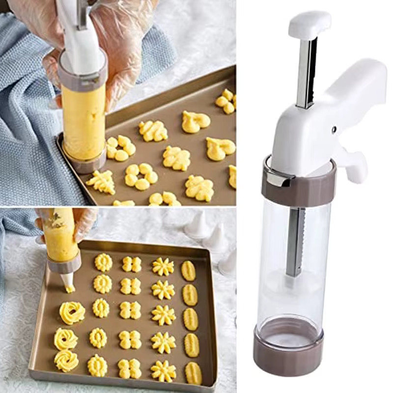 FSMHOME Cookie Presse Kit mit manueller Spritzpistel zum Backen und Dekorieren in Lila und Weiß - Bild 3