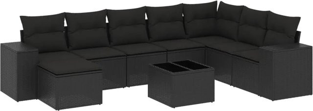 vidaXL 9-teilige Garten-Sofagarnitur aus Poly-Rattan mit Kissen in Schwarz - Bild 1