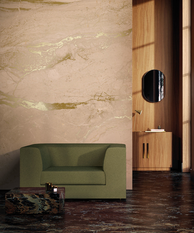 KEK Amsterdam Mural Marble Nude Uyterlinde Wandtattoo in Beige und Gold, abstraktes modernes Design, Breite: 390 cm - Bild 1