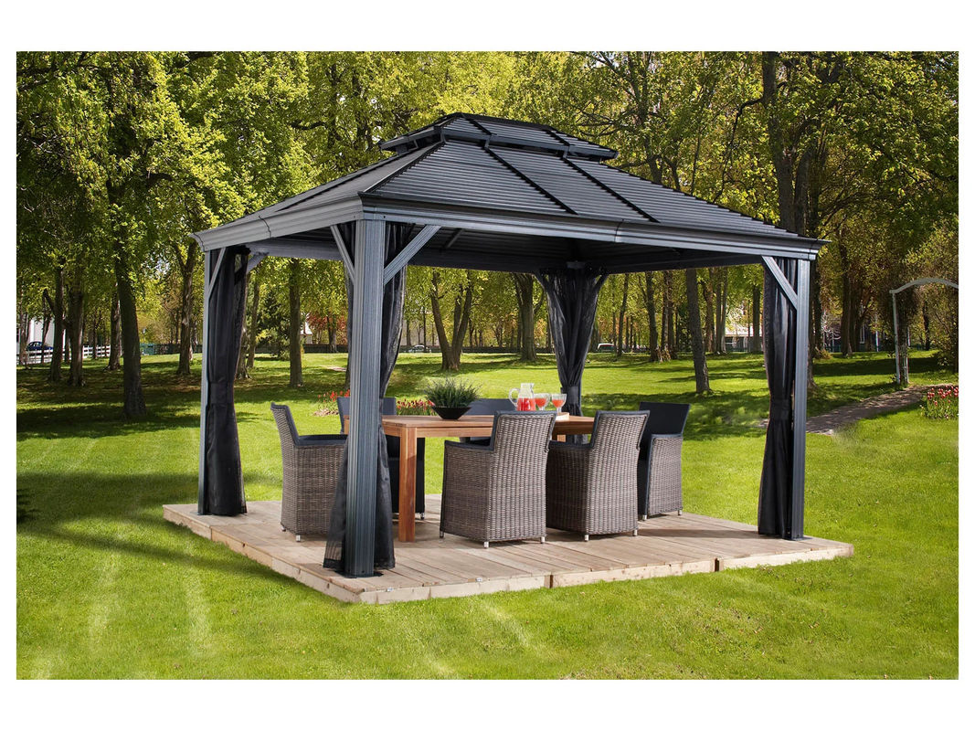 Sojag Pavillon Mykonos mit Doppeldach und Moskitonetz in Grau, B/T: 425 x 299 cm - Bild 3