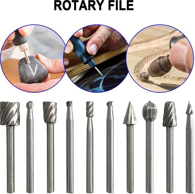 YUKU 10er Set HSS Gravurwerkzeug aus Schnellarbeitsstahl in Silber für Holzbearbeitung und DIY-Schnitzarbeiten - Bild 1