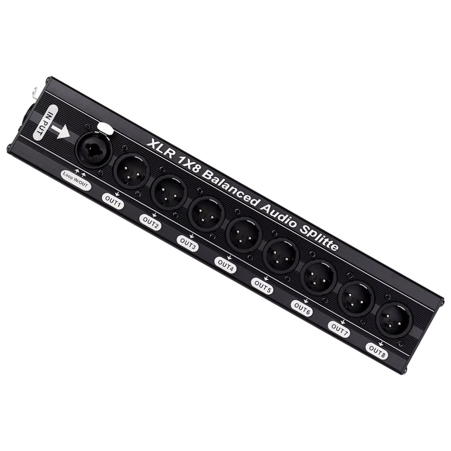 Neuer Elektronik XLR Audio-Splitter 1x8 Symmetrischer 3-Pin XLR Splitterbox mit Loop-Ausgang, Schwarz - Bild 2