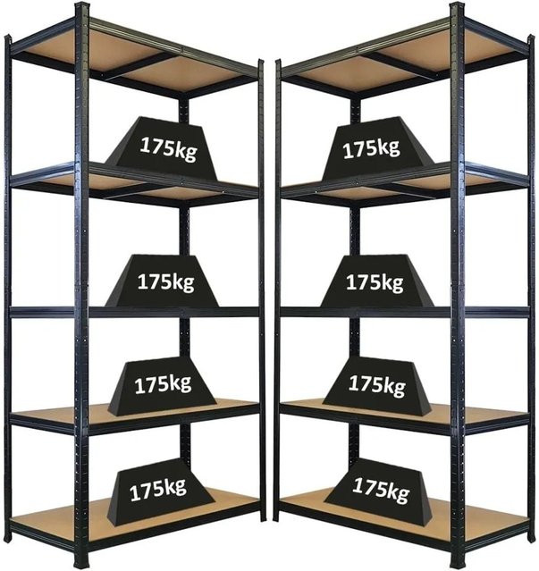 PROREGAL Schwerlastregal Giant Ragnar Set aus 2 Stück, Farbe Schwarz, H x B x T: 200 x 100 x 50 cm, 5 MDF-Platten-Ebenen, Fachlast 175 kg - Bild 1